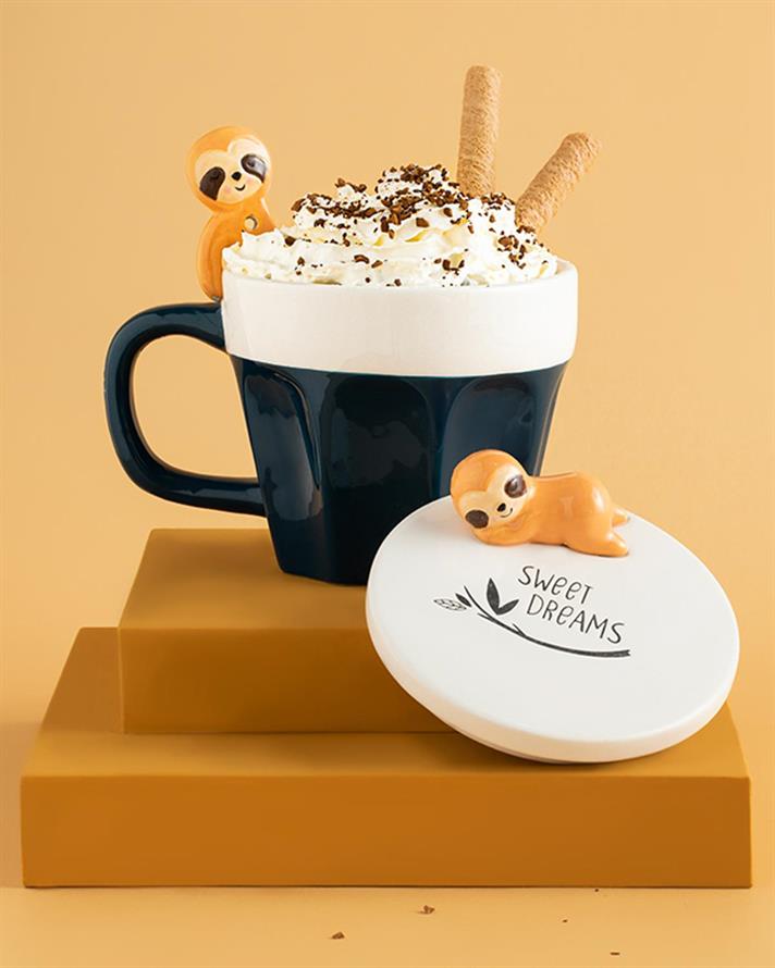 Cană, Sweet Sloth, dolomită, 340 ml, bleu