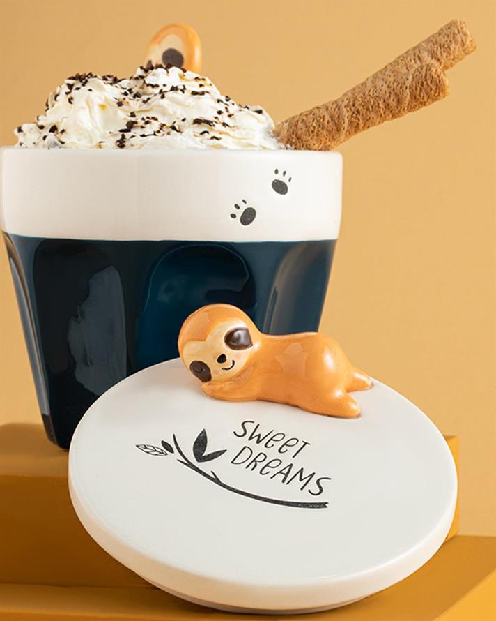 Cană, Sweet Sloth, dolomită, 340 ml, bleu