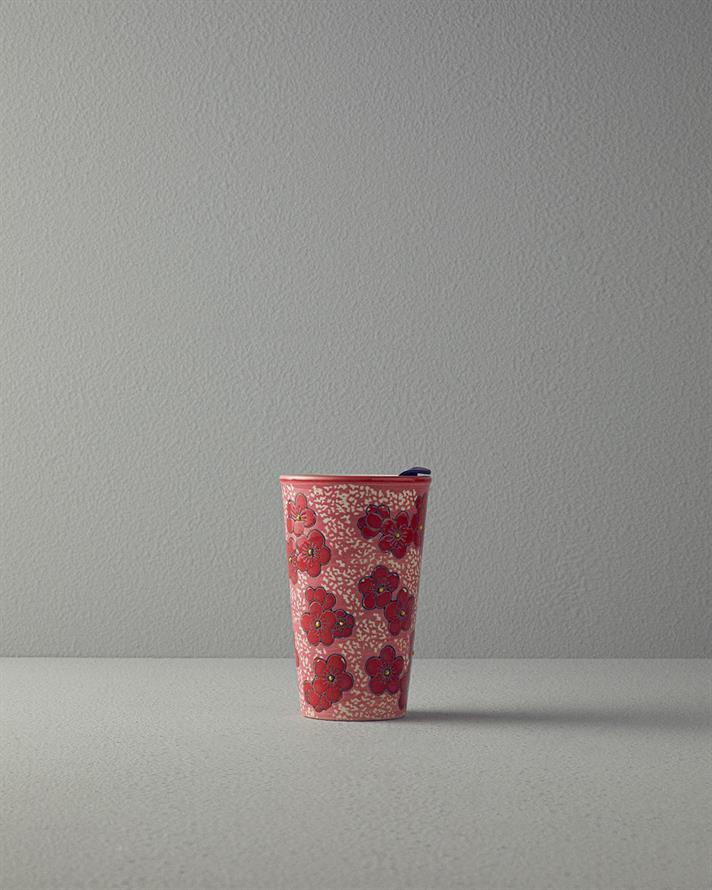 Cană termică, Helena, ceramică, 350 ml, roșu