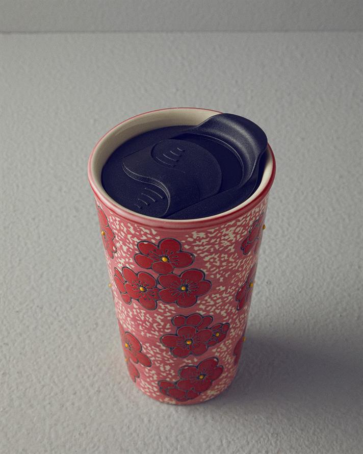 Cană termică, Helena, ceramică, 350 ml, roșu