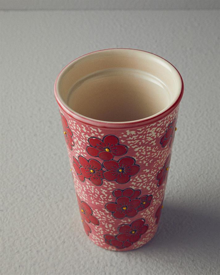 Cană termică, Helena, ceramică, 350 ml, roșu