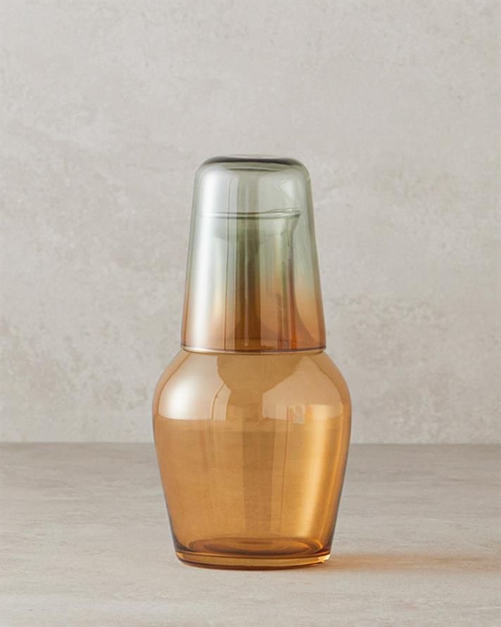 Carafă cu pahar, Lacy, sticlă, 570 ml + 200 ml, maro-verde