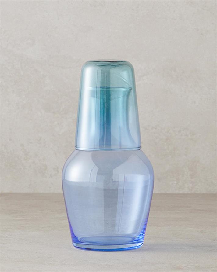 Carafă cu pahar, Lacy, sticlă, 570 ml + 200 ml, albastru