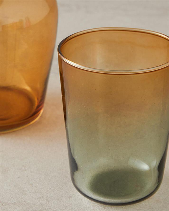 Carafă cu pahar, Lacy, sticlă, 570 ml + 200 ml, maro-verde