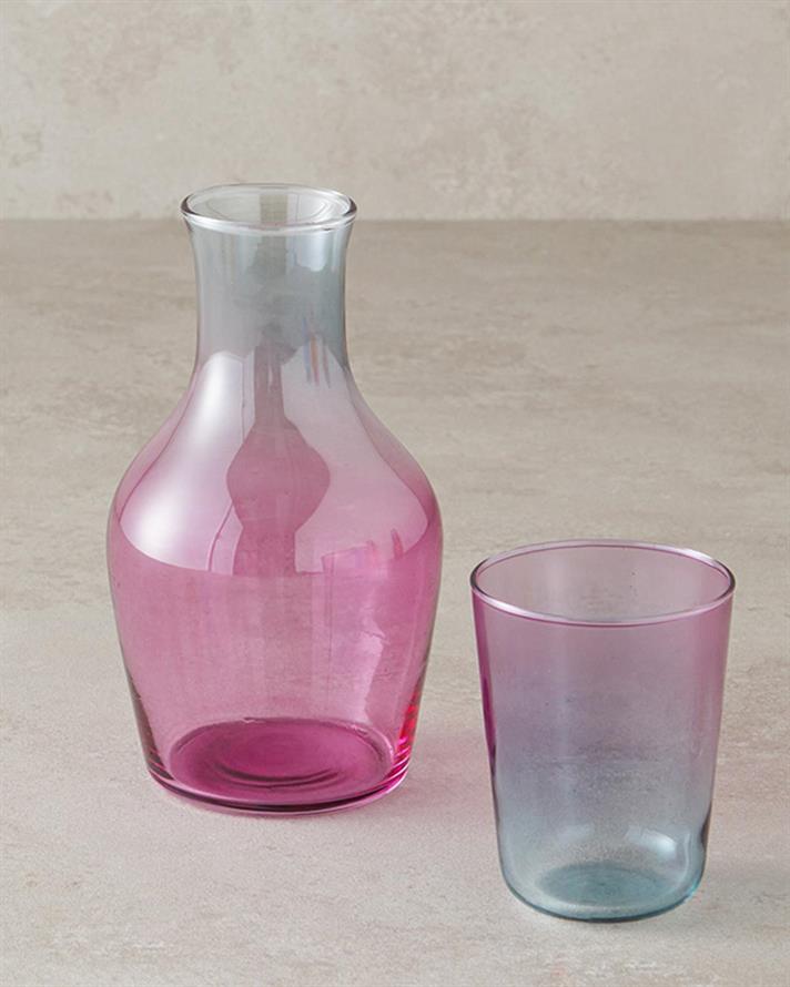 Carafă cu pahar, Lacy, sticlă, 570 ml + 200 ml, roz
