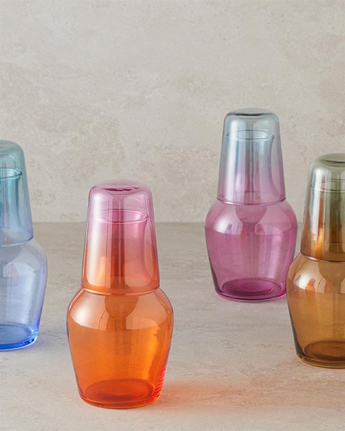 Carafă cu pahar, Lacy, sticlă, 570 ml + 200 ml, roz