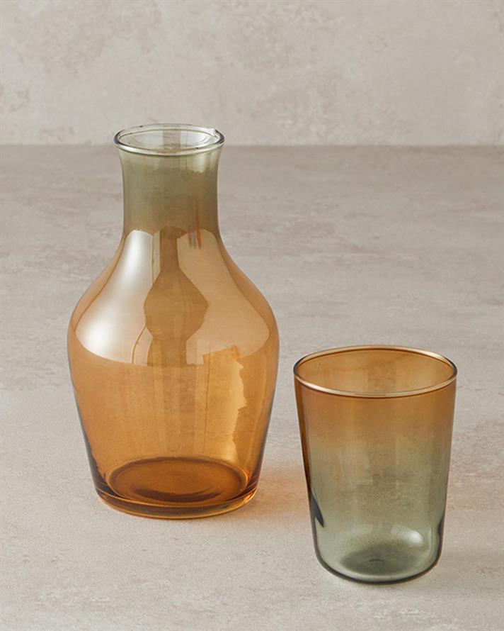 Carafă cu pahar, Lacy, sticlă, 570 ml + 200 ml, maro-verde