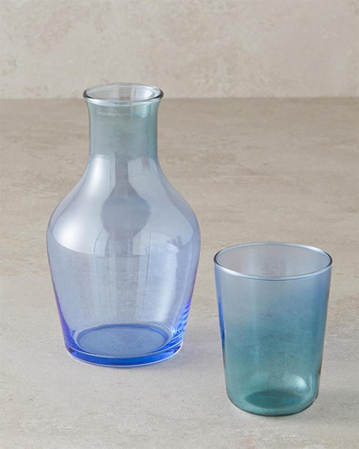 Carafă cu pahar, Lacy, sticlă, 570 ml + 200 ml, albastru