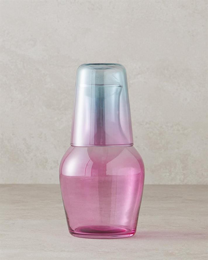 Carafă cu pahar, Lacy, sticlă, 570 ml + 200 ml, roz