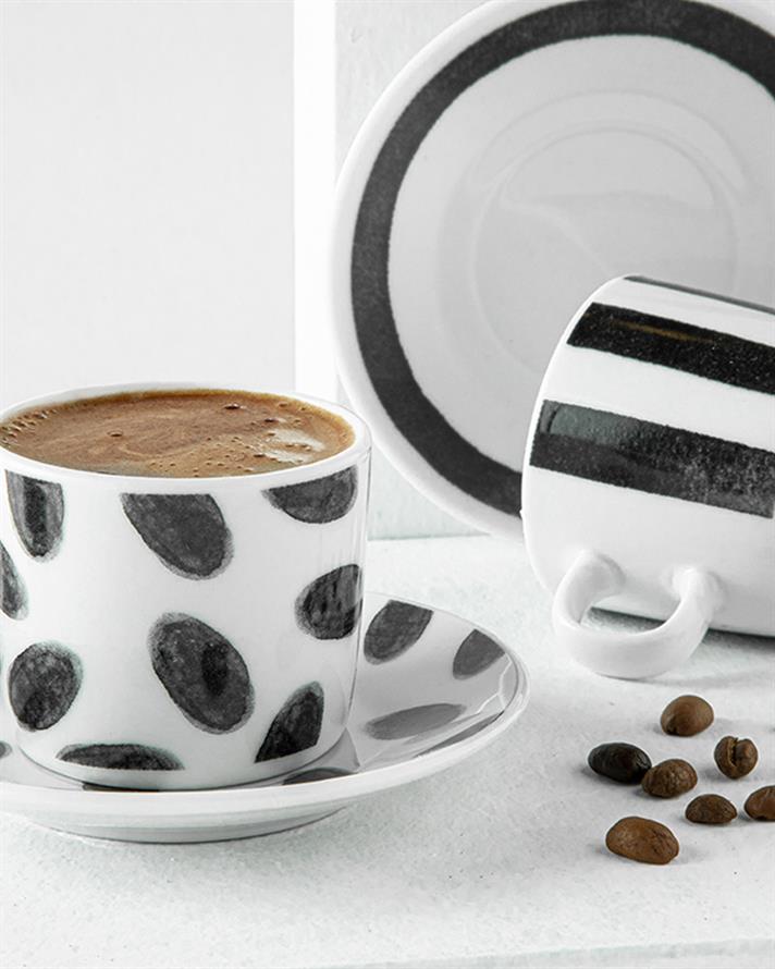 Carino Porțelan 4 Bucati Pentru 2 Persoane Set Cești De Cafea 80 Ml Negru