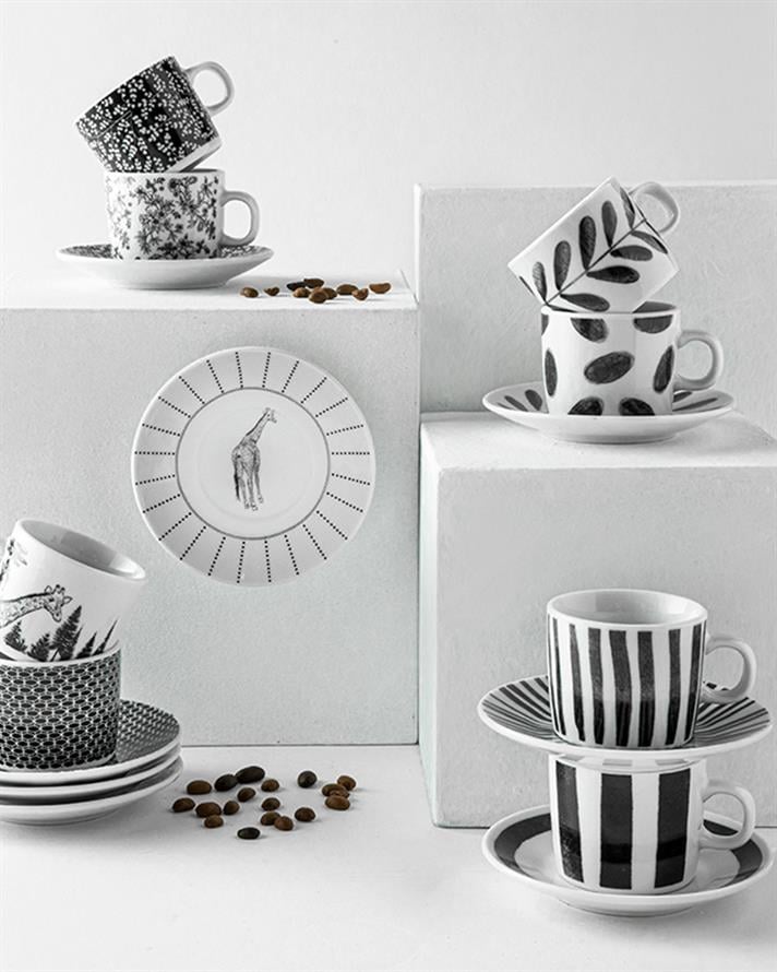 Carino Porțelan 4 Bucati Pentru 2 Persoane Set Cești De Cafea 80 Ml Negru