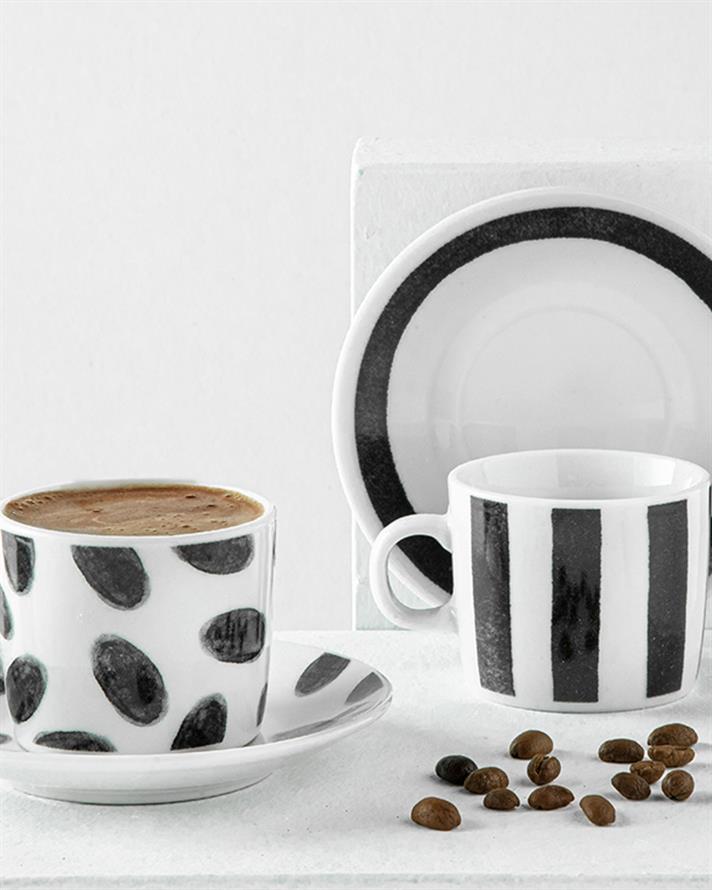 Carino Porțelan 4 Bucati Pentru 2 Persoane Set Cești De Cafea 80 Ml Negru
