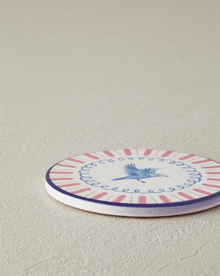 Carnival Bird Ceramică Coaster Pahare 10.8 cm Roz - Albastru
