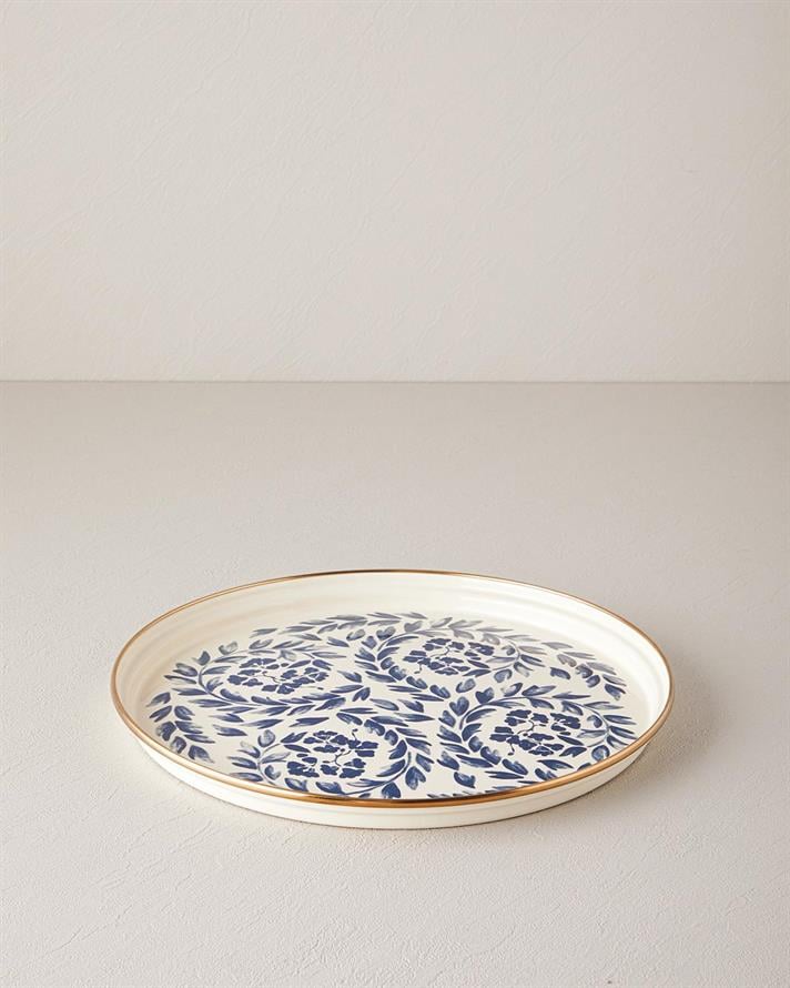 Carnival Floral Email Tavă 31 cm Alb - Bleumarin