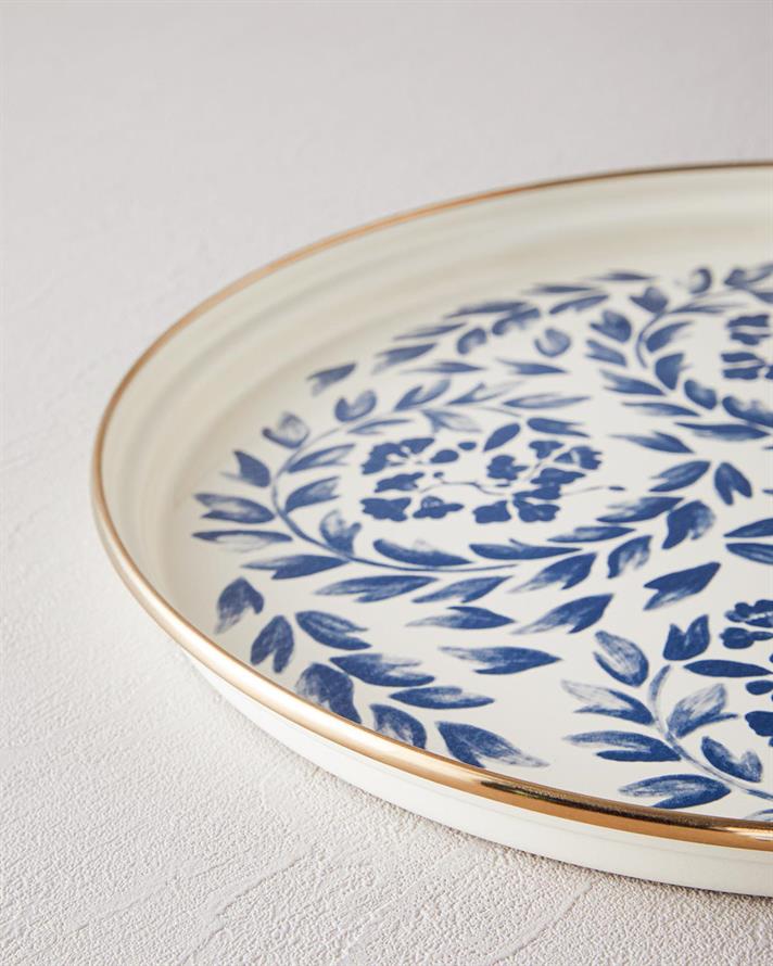 Carnival Floral Email Tavă 31 cm Alb - Bleumarin