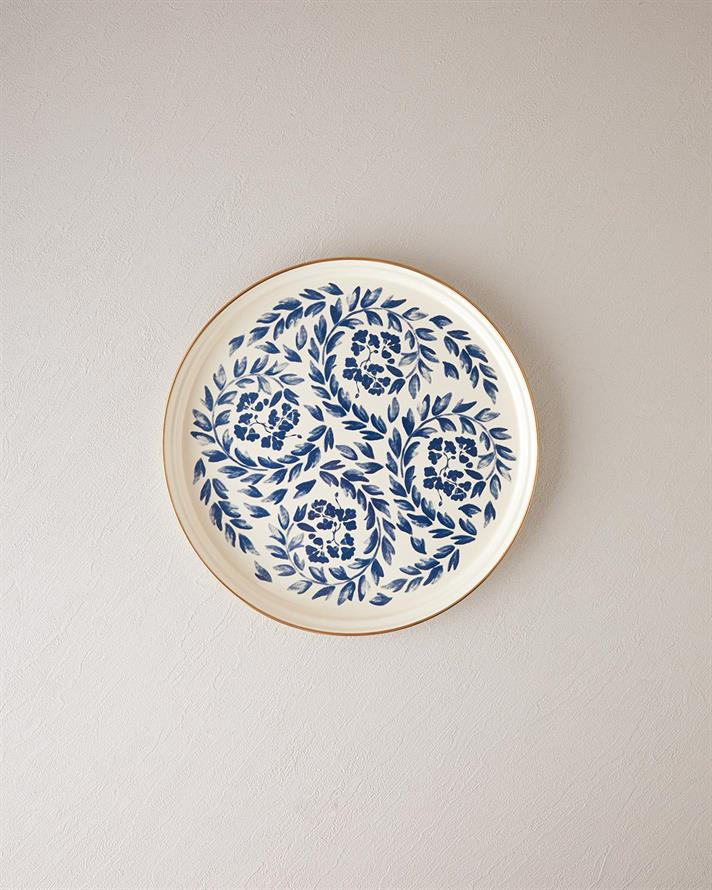 Carnival Floral Email Tavă 31 cm Alb - Bleumarin