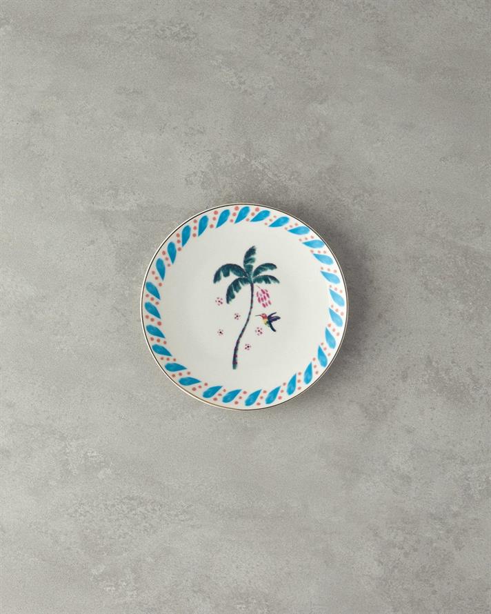 Carnival Palm Porțelan Bone Farfurie De Tort 20 cm Albastru - Verde.