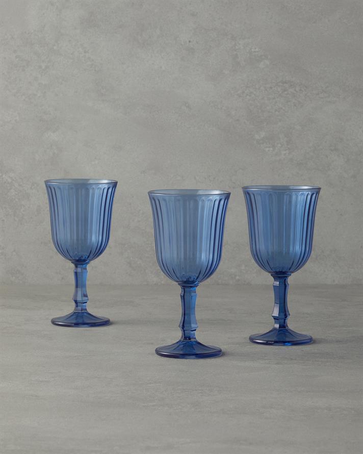 Set 3 pahare de vin, Carnival, sticla, 120 ml, bleu