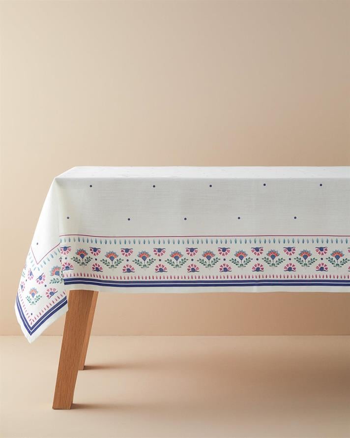 Poliester Față De Masă 150 x 200 cm Alb-albastru