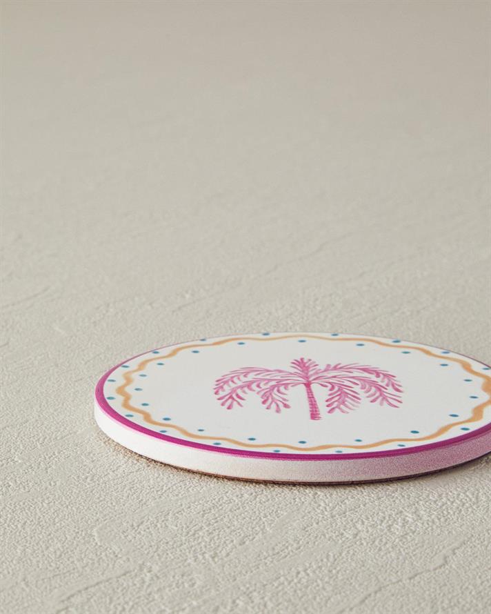 Carnival Tree Ceramică Coaster Pahare 10.8 cm Roz - Turcoaz