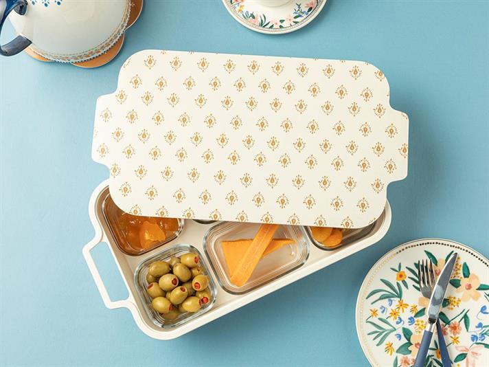 Cartello Container Pentru Micul Dejun Cu Capac, Melamină, 40*20 Cm, Pudra-Ecru
