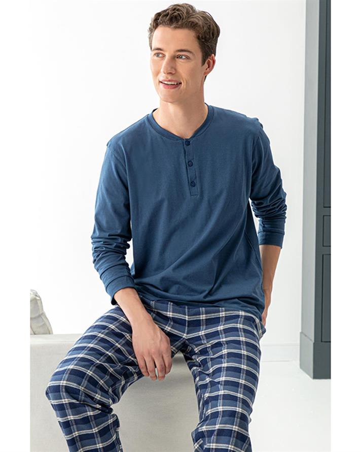 Casual Flanelă Bărbat Set Pijama M Bleumarin