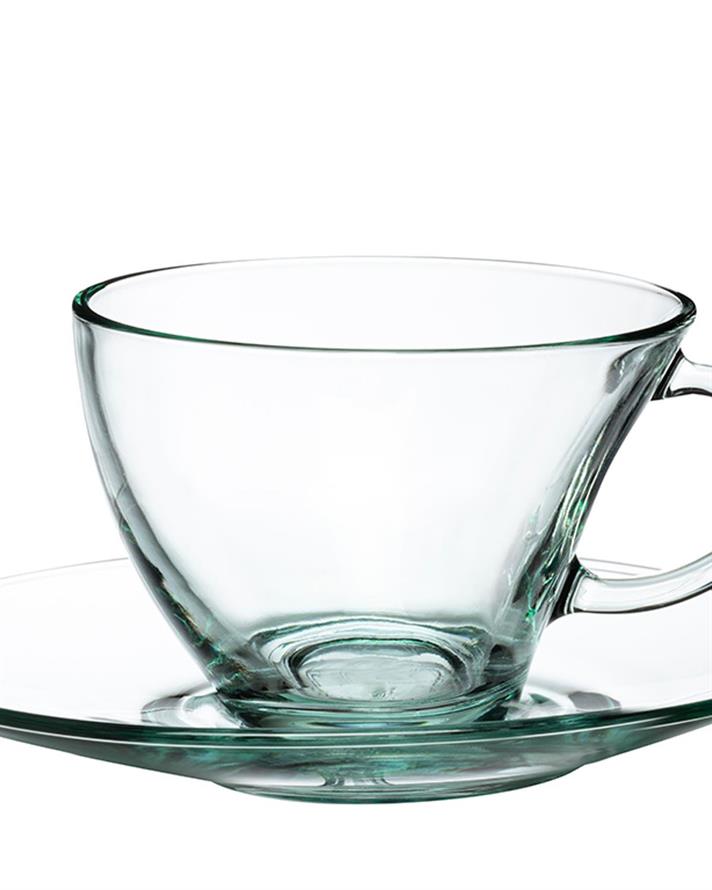 Ceașcă de cafea cu farfurie, Paşabahçe Aware - Pe, sticlă, 98 ml, verde - transparent