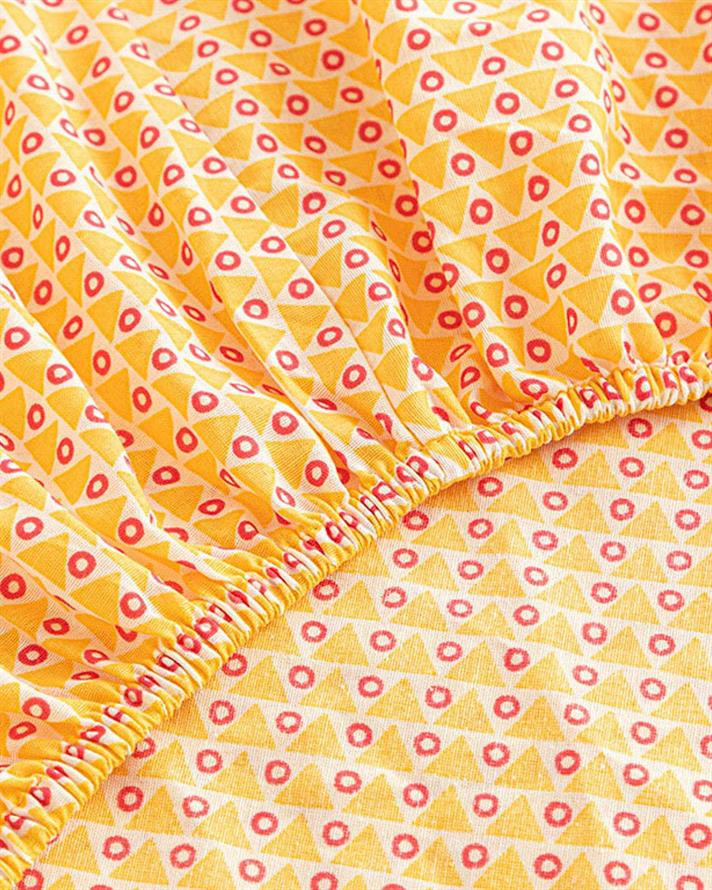 Cearceaf cu elastic, pat dublu, Delta, bumbac-poliester, 160x200 cm, galben