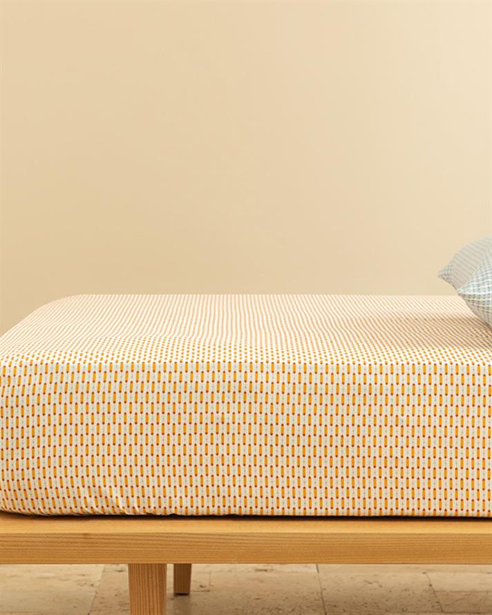 Cearceaf cu elastic, pat dublu, Diamond Stripe, bumbac-poliester, 160x200 cm, galben