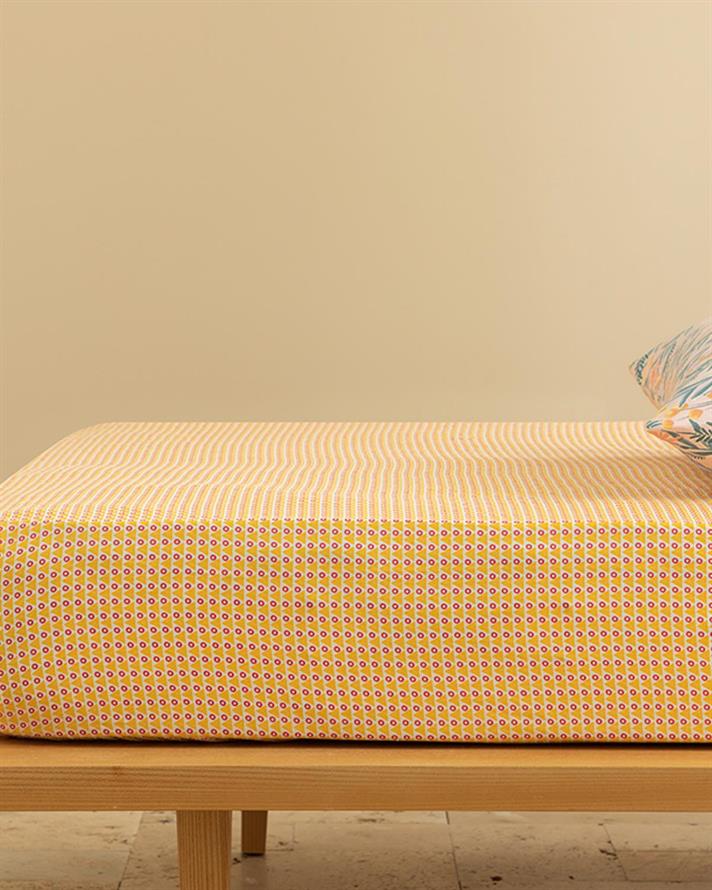 Cearceaf cu elastic, pentru o persoană, Delta, bumbac-poliester, 100x200 cm, galben