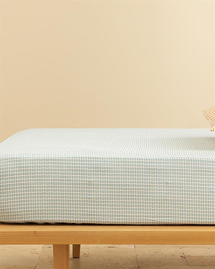 Cearceaf cu elastic, pentru o persoană, Wave Dots, bumbac-poliester, 100x200 cm, verde