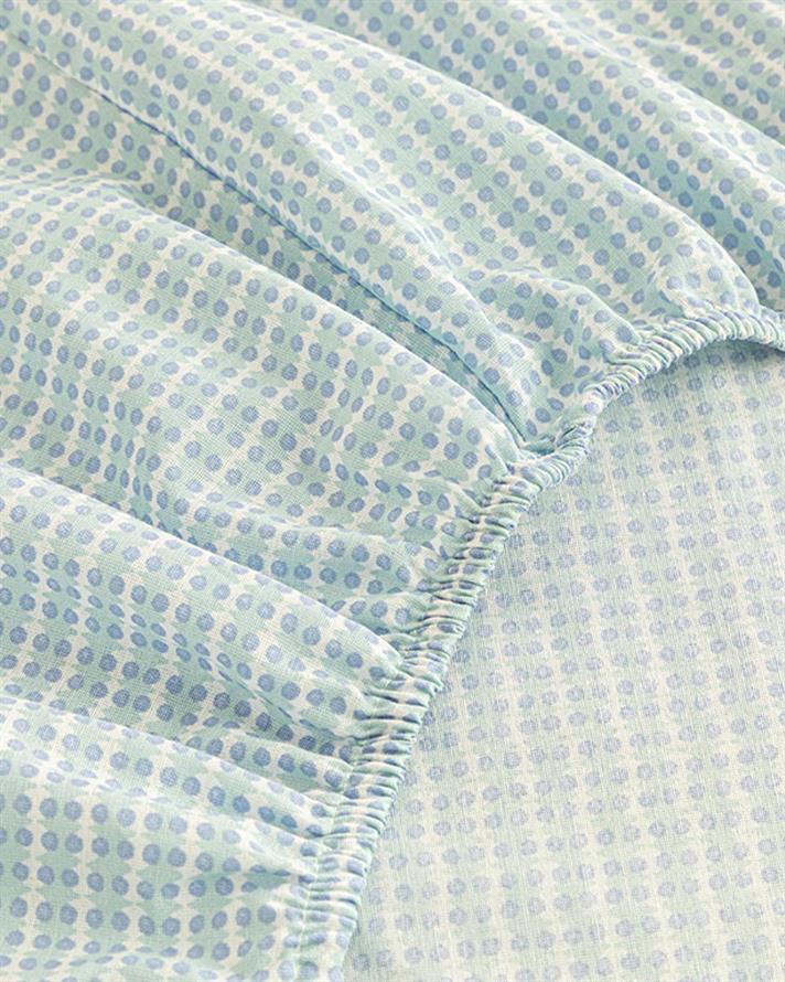 Cearceaf cu elastic, pentru o persoană, Wave Dots, bumbac-poliester, 100x200 cm, verde