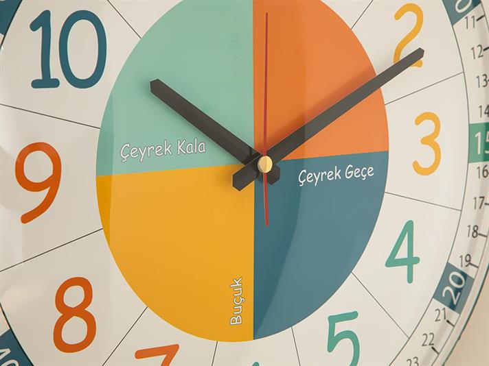 Ceas de perete pentru copii, Çocuk Eğitici, 35x35 cm, sticlă, bleu