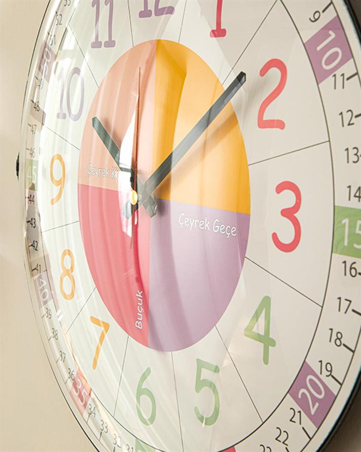 Ceas de perete pentru copii, Çocuk Eğitici, 35x35 cm, sticlă, roz