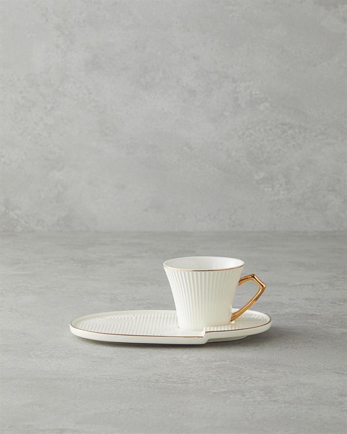 Terra Porțelan Cu tavă Set De Cești De Cafea 90 Ml Alb