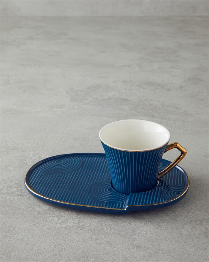 Terra Porțelan Cu tavă Set De Cești De Cafea 90 Ml Albastru închis