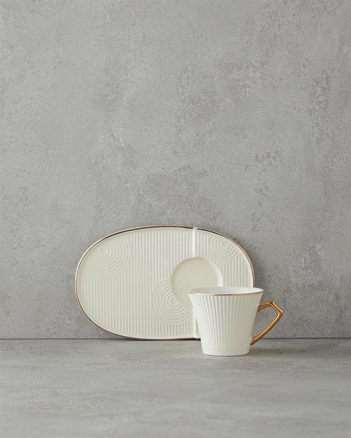 Terra Porțelan Cu tavă Set De Cești De Cafea 90 Ml Alb