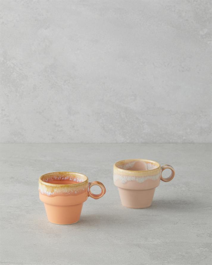 Ceramică Cu 2 Piese Set De Cești De Cafea 105 ml Portocaliu Deschis-Pudră