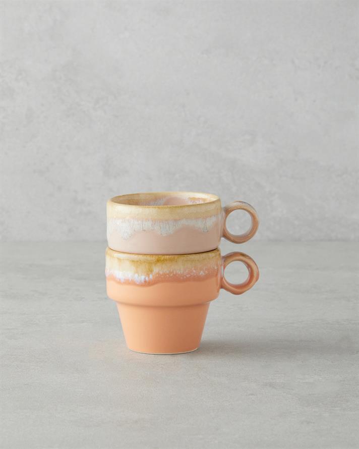 Ceramică Cu 2 Piese Set De Cești De Cafea 105 ml Portocaliu Deschis-Pudră