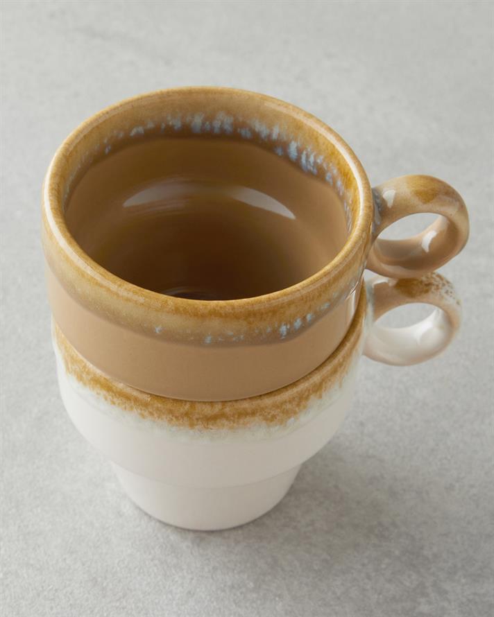 Ceramică Cu 2 Piese Set De Cești De Cafea 105 ml Bej - Maro