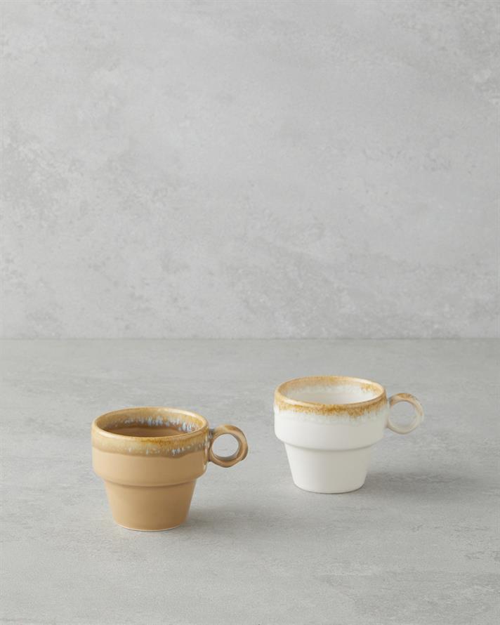 Ceramică Cu 2 Piese Set De Cești De Cafea 105 ml Bej - Maro