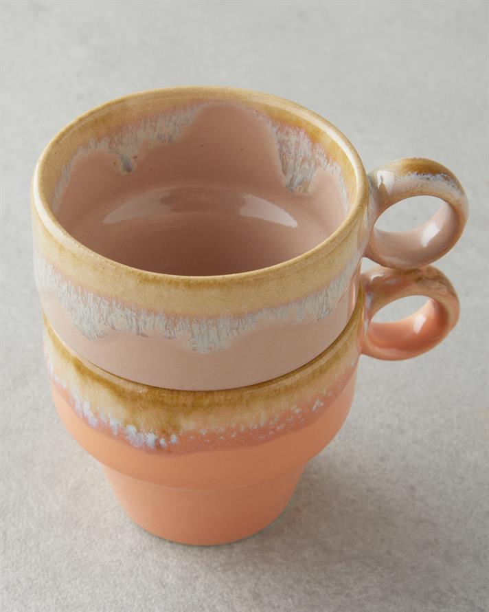 Ceramică Cu 2 Piese Set De Cești De Cafea 105 ml Portocaliu Deschis-Pudră