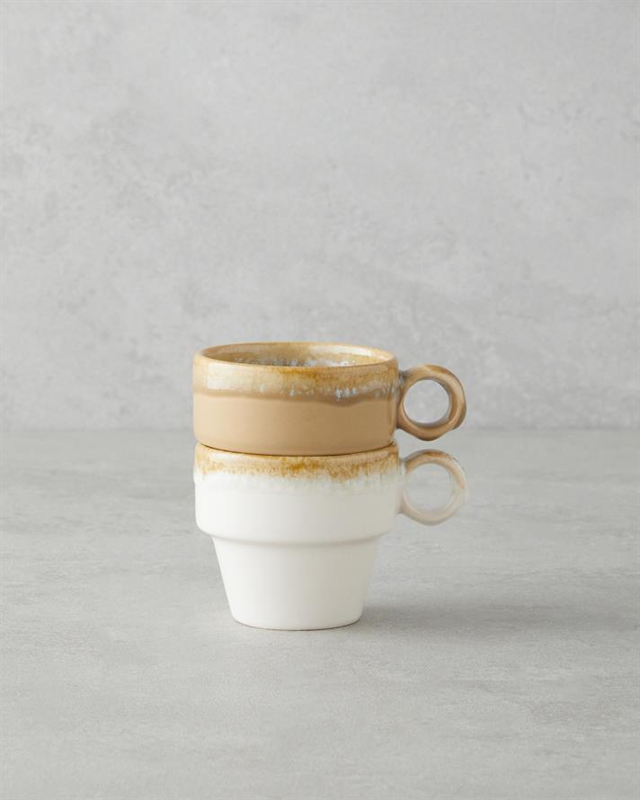 Ceramică Cu 2 Piese Set De Cești De Cafea 105 ml Bej - Maro