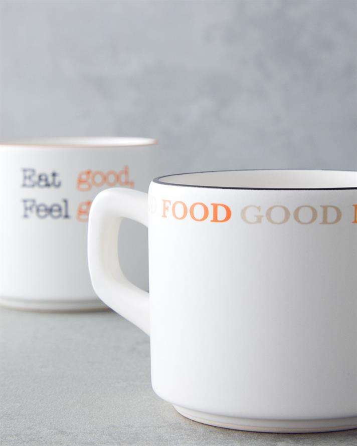 Feel Good Ceramică Cu 2 Piese Set De Cești De Ceai 184 ml Portocaliu-Negru