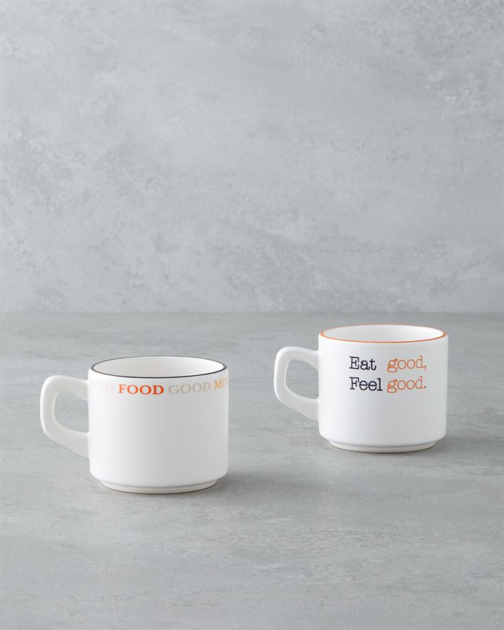 Feel Good Ceramică Cu 2 Piese Set De Cești De Ceai 184 ml Portocaliu-Negru