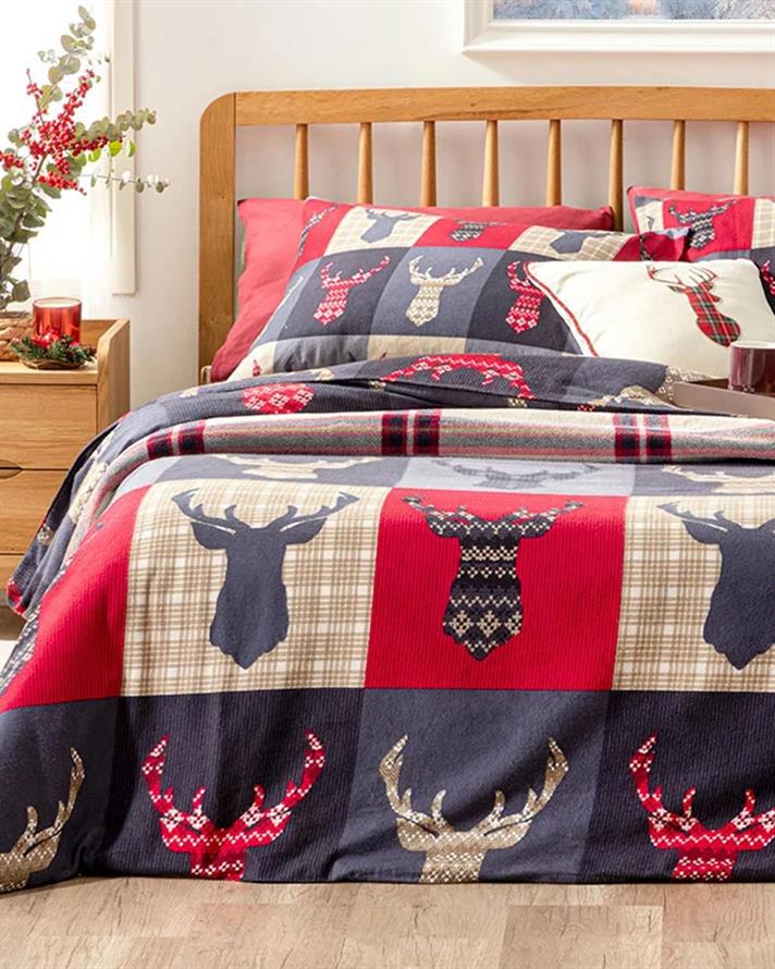 Patchy Deers Set Lenjerie De Pat King Size - Set Lenjerie De Pat Bumbac | English Home, 240 x 220 cm, Albastru închis.
