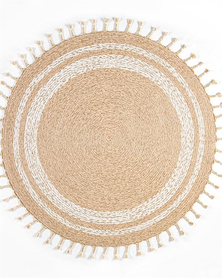 cerc Iută Covor Decorativ Din İută 90 cm Natural - Alb