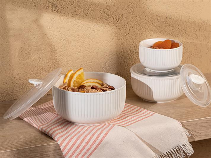 Vintage Circle New Bone China 3 Set Storage Box 9,5-12,8-15 cm White