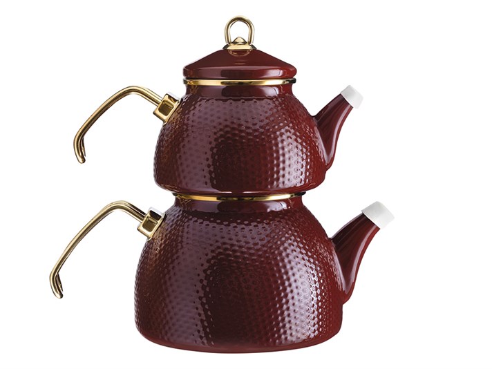 Ceremony Enamel Tea Pot 1,1 Litre + 2,3 Litre Claret Red