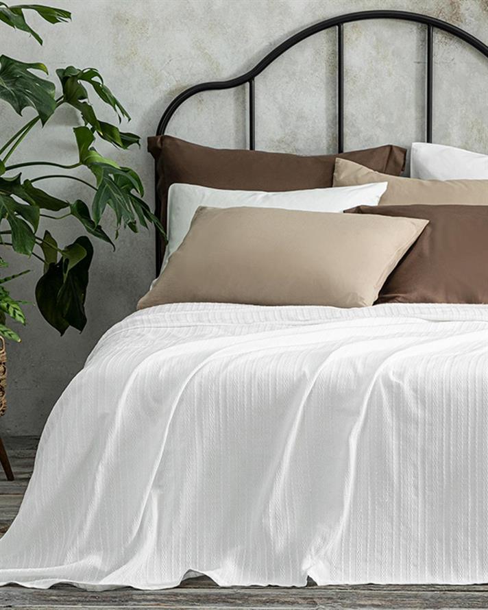 Patura subtire, pentru o persoana, Chain Rope, bumbac-viscoza, 150x220 cm, alb